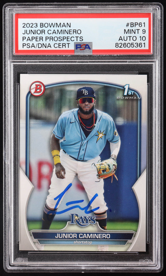 Junior Caminero Signed 2023 Bowman Prospects #BP61 RC (PSA 9 | Autograph Graded PSA 10) - Rookie Card