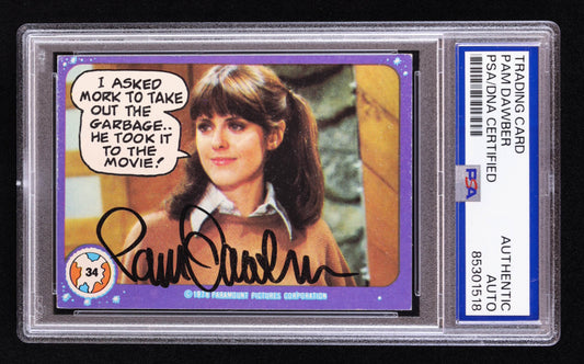 Pam Dawber Signed 1978 Topps Mork and Mindy #34 I Asked Mork to Take Out the Garbage (PSA) Mindy McConnell