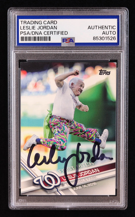 Leslie Jordan Signed 2017 Topps First Pitch #FP10 (PSA)