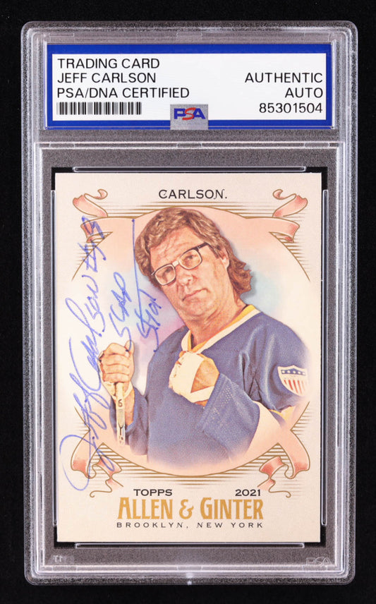 Jeff Carlson Signed 2021 Topps Allen and Ginter #256 Inscribed "Slap Shot" (PSA) Jeff Hanson