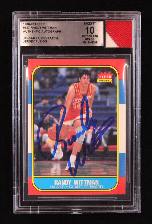 Randy Wittman Signed 1986-87 Fleer #127 with Game Used Jersey Patch (BGS | Autograph Grade 10)