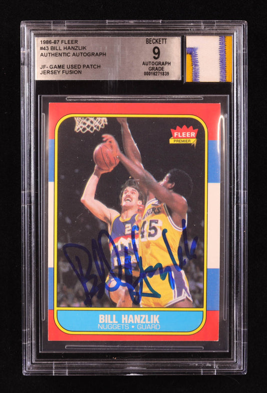 Bill Hanzlik Signed 1986-87 Fleer #43 with Game Used Jersey Patch (BGS | Autograph Grade 9)