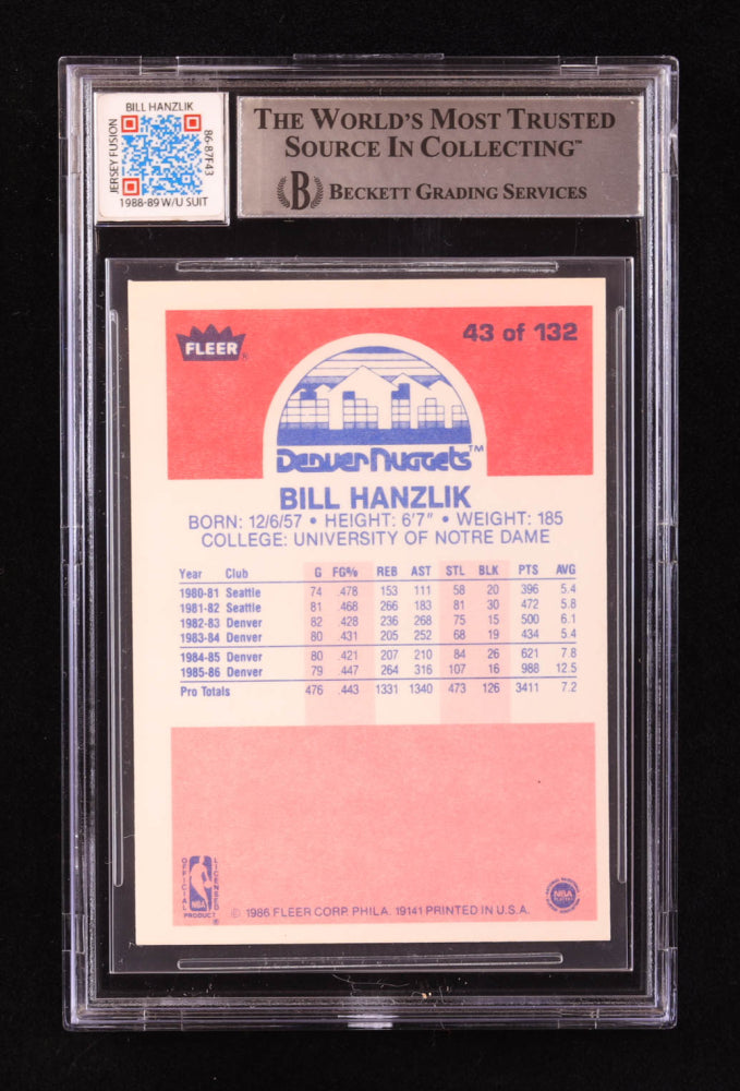 Bill Hanzlik Signed 1986-87 Fleer #43 with Game Used Jersey Patch (BGS | Autograph Grade 9)