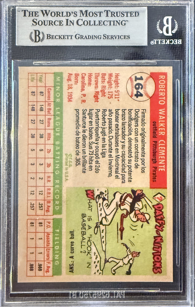 Roberto Clemente Jr. Signed LE 1955 Topps Roberto Clemente Reprint RC #164 "Spanish Back" (BGS) Limited Edition # / 2121