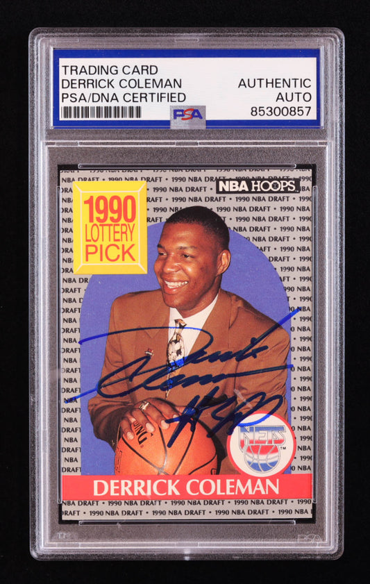 Derrick Coleman Signed 1990-91 Hoops #390 LS RC (PSA) - Rookie Card