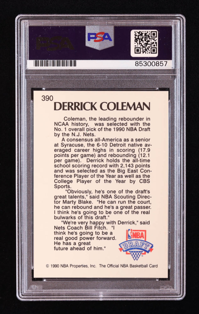 Derrick Coleman Signed 1990-91 Hoops #390 LS RC (PSA) - Rookie Card