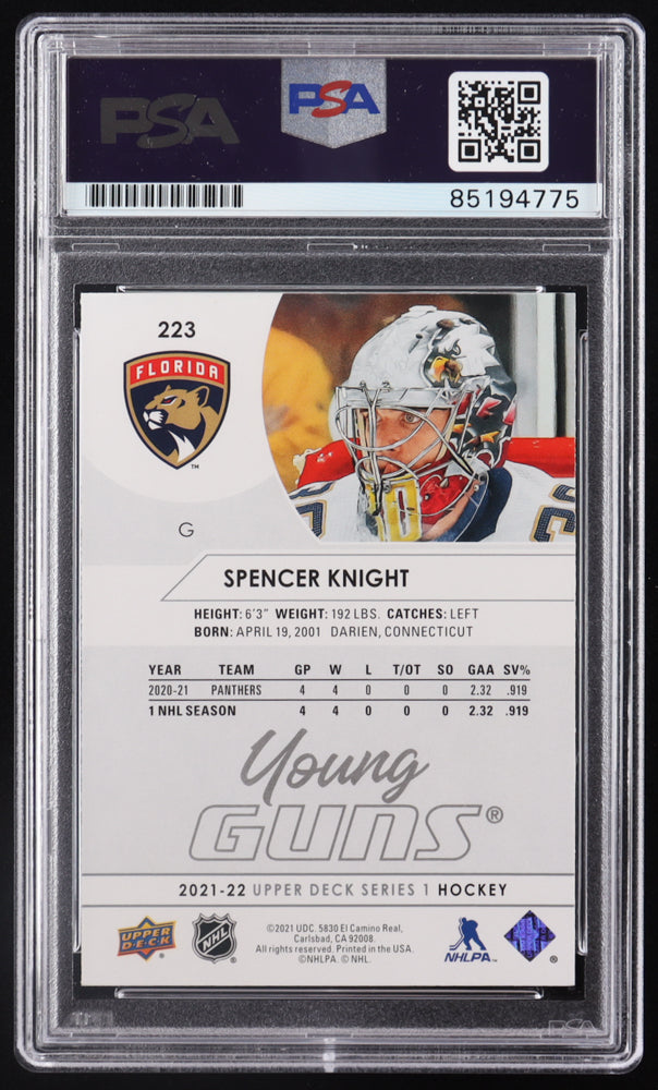 Spencer Knight Signed 2021-22 Upper Deck #223 YG RC (PSA) - Rookie Card