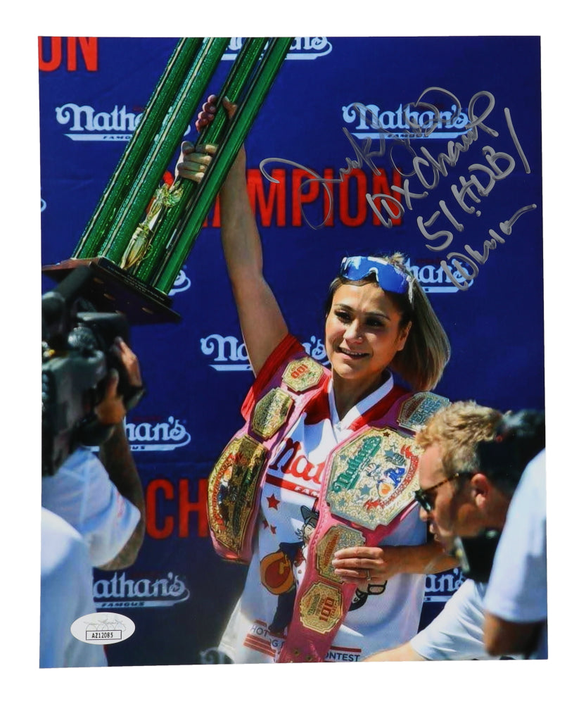 Miki Sudo Signed (JSA) 8x10 Photo Inscribed "10x Champ" & "51 HDB/10 Min" - Nathan's Hot Dog Eating Contest 2022