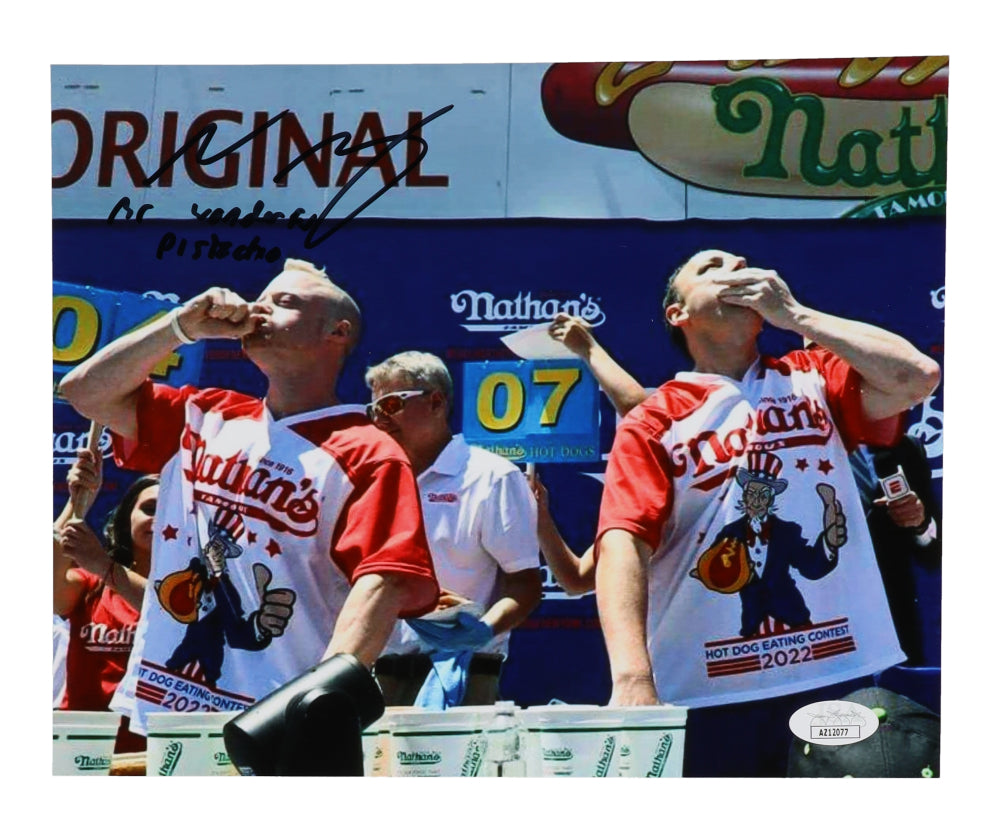 Nick Wehry Signed (JSA) 8x10 Photo Inscribed "Mr. Wonderful Pistachio" - Nathan's Hot Dog Eating Contest 2022