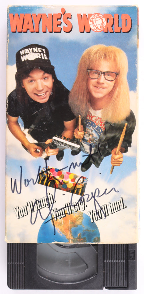 Alice Cooper Signed (Beckett) 1992 "Wayne's World" VHS Tape Inscribed "Worthy-Not!" - Beckett Witnessed