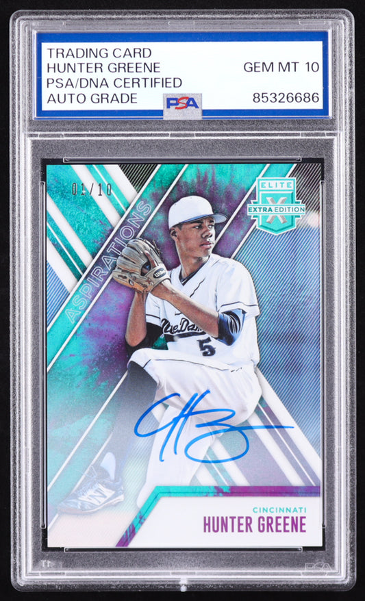 Hunter Greene Signed 2017 Elite Extra Edition Teal #2 #01/10 RC (PSA | Auto 10) Rookie Card | Serially Numbered #01 / 10