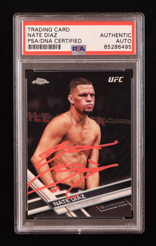 Nate Diaz Signed 2017 Topps Chrome UFC #55 (PSA)