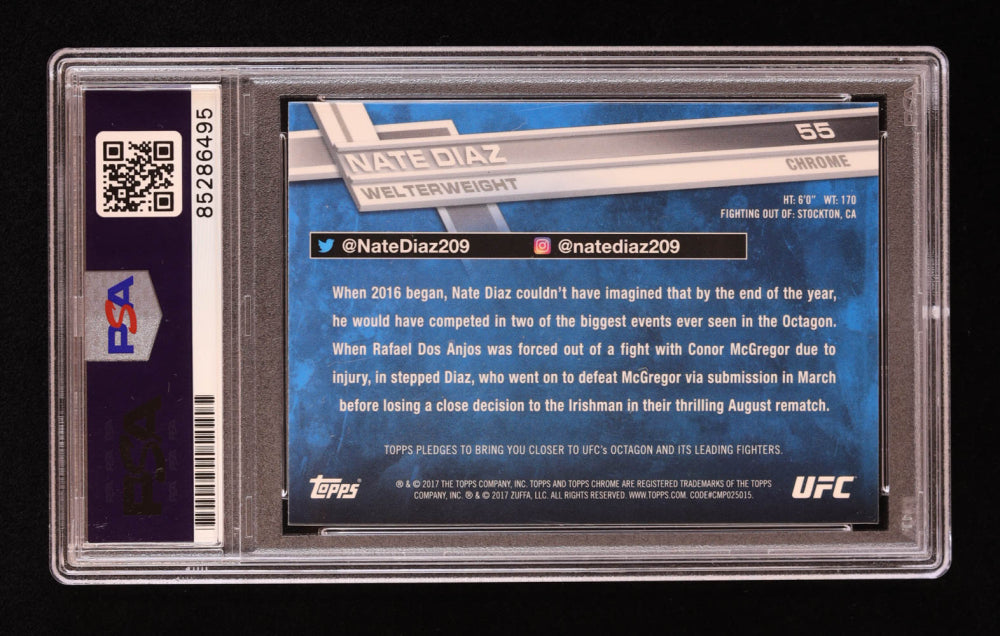 Nate Diaz Signed 2017 Topps Chrome UFC #55 (PSA)
