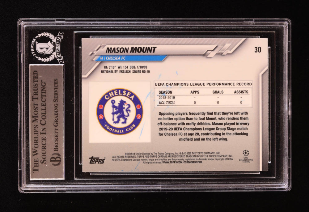 Mason Mount Signed 2019-20 Topps Chrome UCL #30 RC (BGS) Beckett Witnessed - Rookie Card