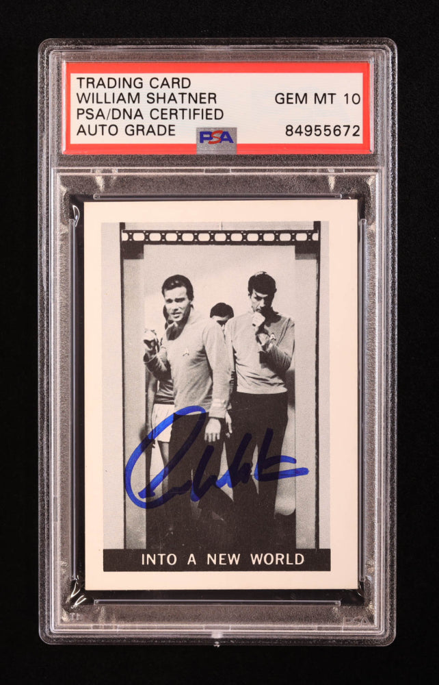 William Shatner Signed Into a New World 1967 Leaf Star Trek #49 (PSA | Autograph Graded PSA 10) Captain James T. Kirk