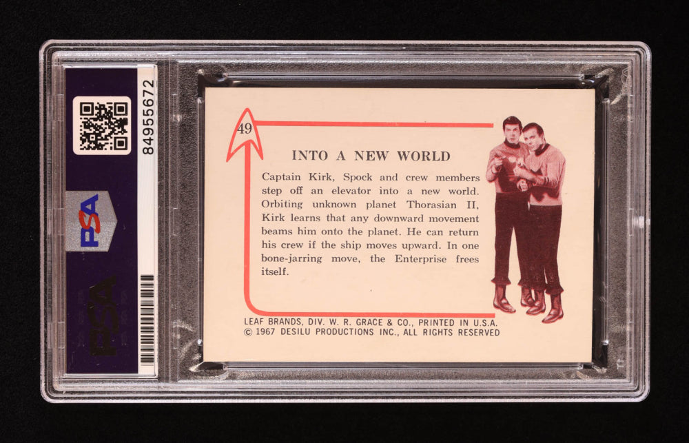 William Shatner Signed Into a New World 1967 Leaf Star Trek #49 (PSA | Autograph Graded PSA 10) Captain James T. Kirk