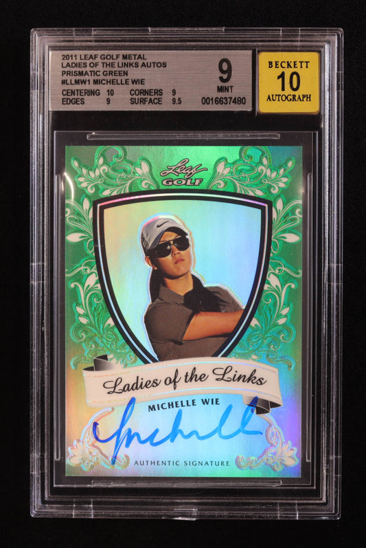 Michelle Wie 2011 Leaf #21/25 Golf Metal Ladies of the Links Autographs Prismatic Green #LLMW1 # (BGS 9 | Autograph Graded BGS 10) Serially Numbered #21 / 25