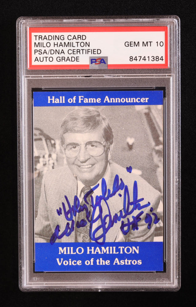 Milo Hamilton Signed Trading Card Inscribed "Holy Toledo" (PSA | Autograph Graded PSA 10)