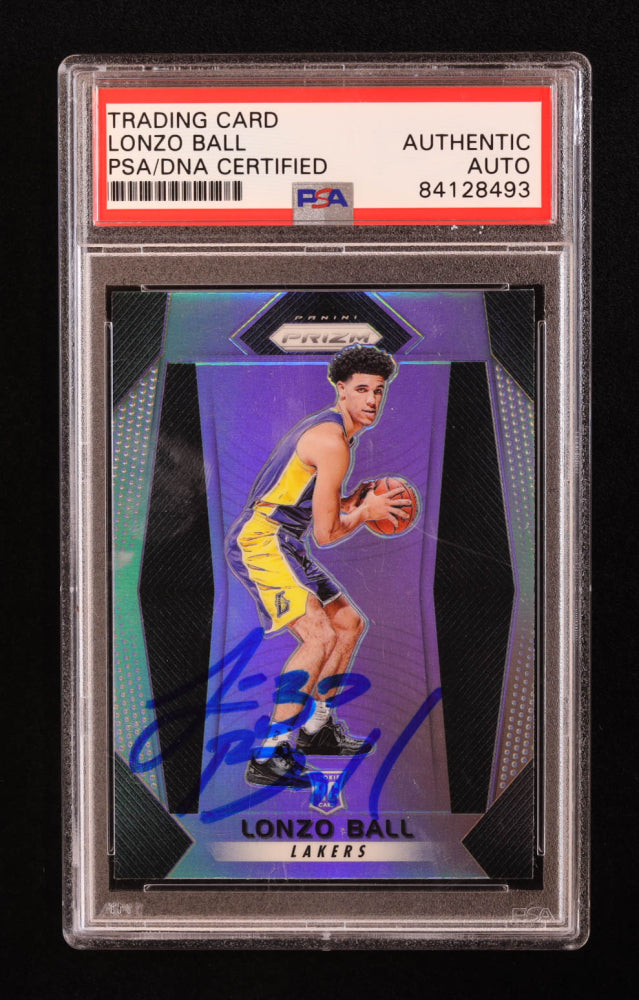 Lonzo Ball Signed 2017-18 Panini Prizm Prizms Silver #289 RC (PSA) - Rookie Card