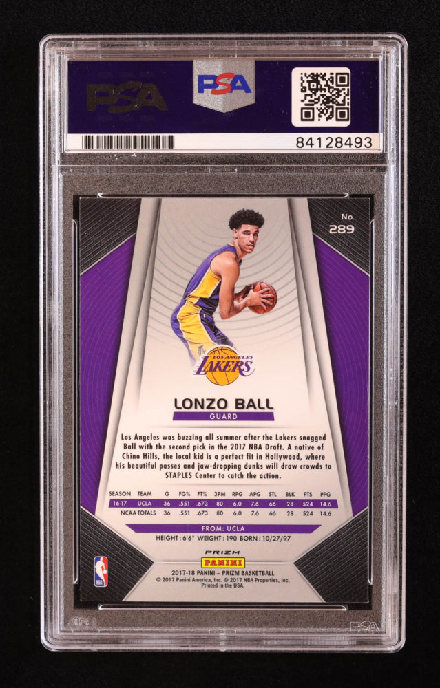 Lonzo Ball Signed 2017-18 Panini Prizm Prizms Silver #289 RC (PSA) - Rookie Card