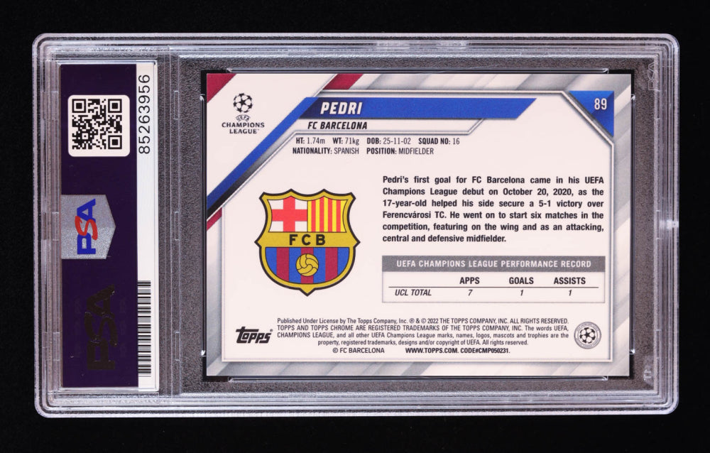 Pedri Signed 2021-22 Topps Chrome UEFA Champions League #89 RC (PSA - Auto 10) - Rookie Card