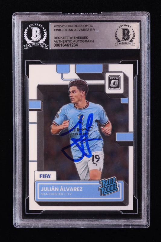 Julian Alvarez Signed 2022-23 Donruss Optic #198 RR RC (BGS) Rookie Card | Beckett Witnessed