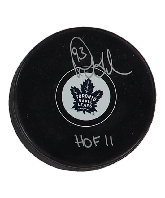 Doug Gilmour Signed Maple Leafs Logo Hockey Puck Inscribed "HOF 11" (Schwartz)