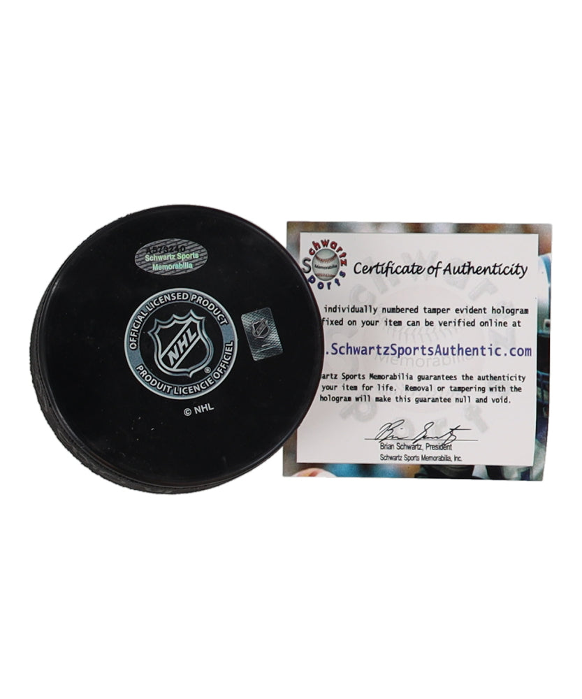 Doug Gilmour Signed Maple Leafs Logo Hockey Puck Inscribed "HOF 11" (Schwartz)