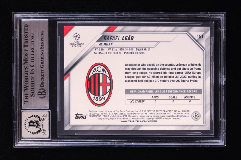 Rafael Leao Signed 2021-22 Topps UEFA Champions League #151 (BGS | Auto 10) Beckett Witnessed