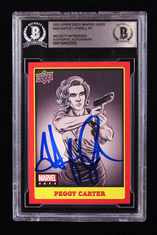 Hayley Atwell Signed 2021 Upper Deck Marvel Ages #242 Peggy Carter SP (BGS) Beckett Witnessed