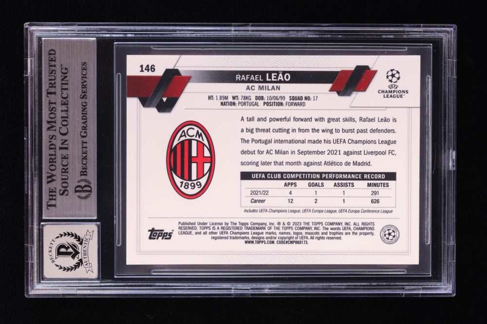 Rafael Leao Signed 2022-23 Topps Chrome UEFA Club Competitions Purple Gold Seismic Refractors #146 (BGS | Auto 10) Beckett Witnessed