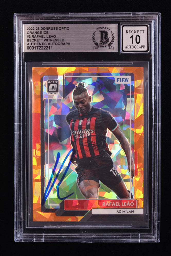 Rafael Leao Signed 2022-23 Donruss Optic Orange Ice #3 (BGS | Auto 10) Beckett Witnessed