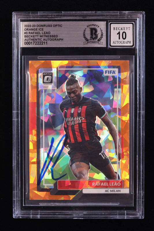 Rafael Leao Signed 2022-23 Donruss Optic Orange Ice #3 (BGS | Auto 10) Beckett Witnessed