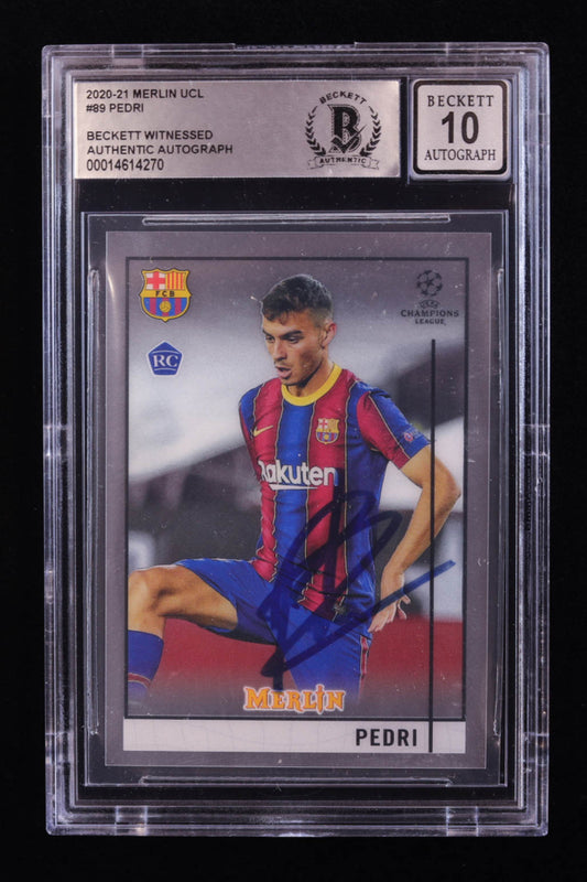 Pedri Signed 2020-21 Merlin UEFA Champions League #89 RC (BGS | Auto 10) Rookie Card | Beckett Witnessed