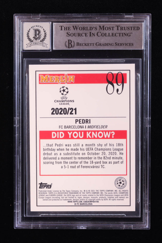 Pedri Signed 2020-21 Merlin UEFA Champions League #89 RC (BGS | Auto 10) Rookie Card | Beckett Witnessed