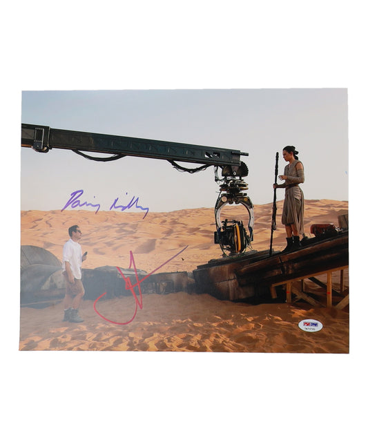 Daisy Ridley & J.J. Abrams Signed (PSA) "Star Wars: The Force Awakens" 11x14 Photo - PSA In-The-Presence