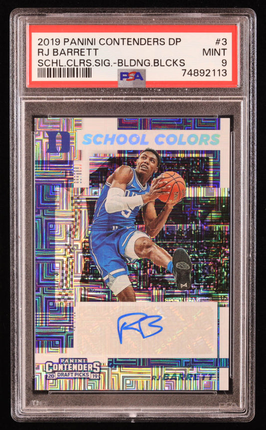 RJ Barrett 2019-20 Panini Contenders Draft Picks School Colors Signatures Building Blocks #3 RC #1/5 (PSA 9) Rookie Card | Serially Numbered #1 / 5