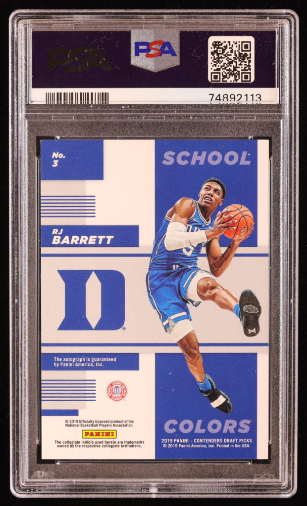 RJ Barrett 2019-20 Panini Contenders Draft Picks School Colors Signatures Building Blocks #3 RC #1/5 (PSA 9) Rookie Card | Serially Numbered #1 / 5