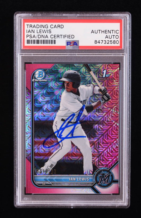 Ian Lewis Signed 2022 Bowman Chrome 1st Mega Pink Mojo #BCP96 RC #9/199 (PSA) Rookie Card | Serially Numbered #9/199