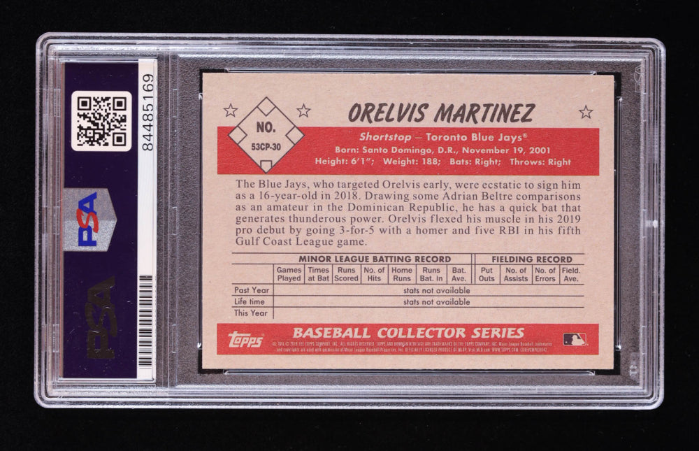 Orelvis Martinez Signed 2019 Bowman Heritage Chrome Prospects #53CP30 (PSA) Rookie Card