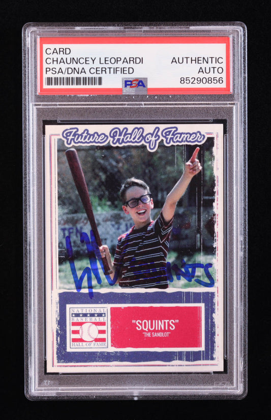 Chauncey Leopardi Signed "The Sandlot" Custom Trading Card Inscribed "Squints" (PSA) Michael "Squints" Palledorous