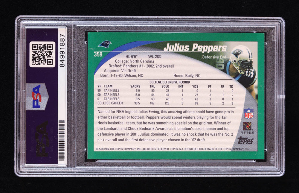 Julius Peppers Signed 2002 Topps #359 RC (PSA | Auto 10) Rookie Card