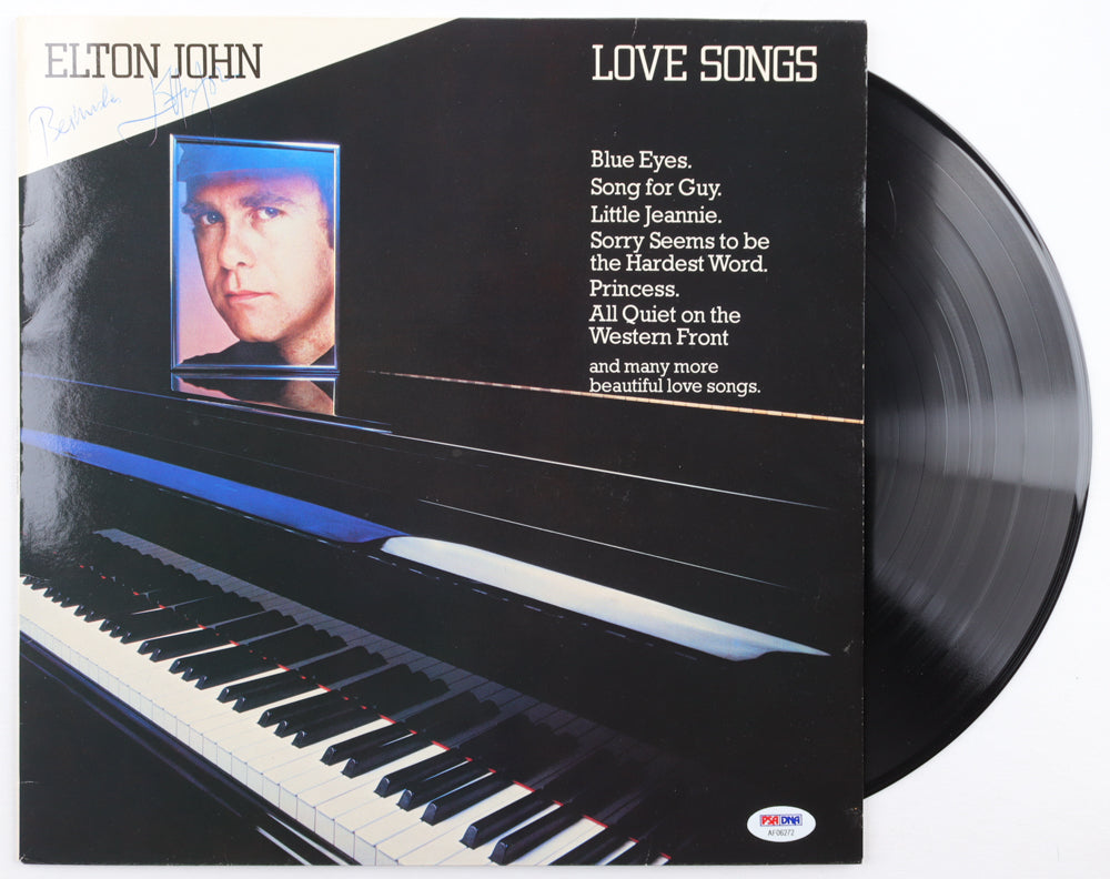 Elton John Signed (PSA) "Love Songs" Vinyl Record Album Inscribed "Best Wishes"