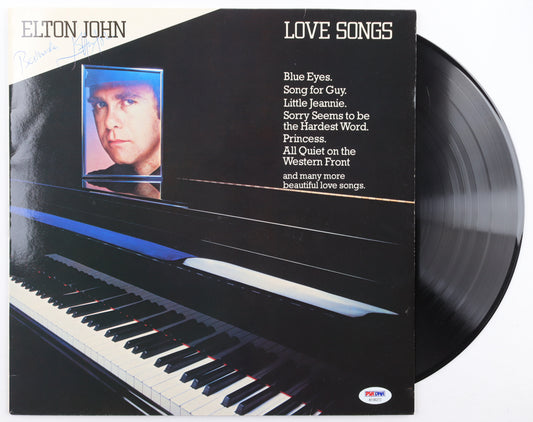 Elton John Signed (PSA) "Love Songs" Vinyl Record Album Inscribed "Best Wishes"