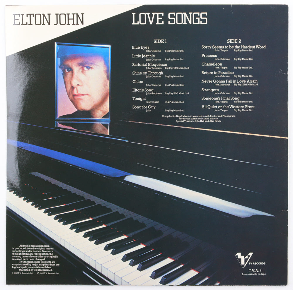 Elton John Signed (PSA) "Love Songs" Vinyl Record Album Inscribed "Best Wishes"