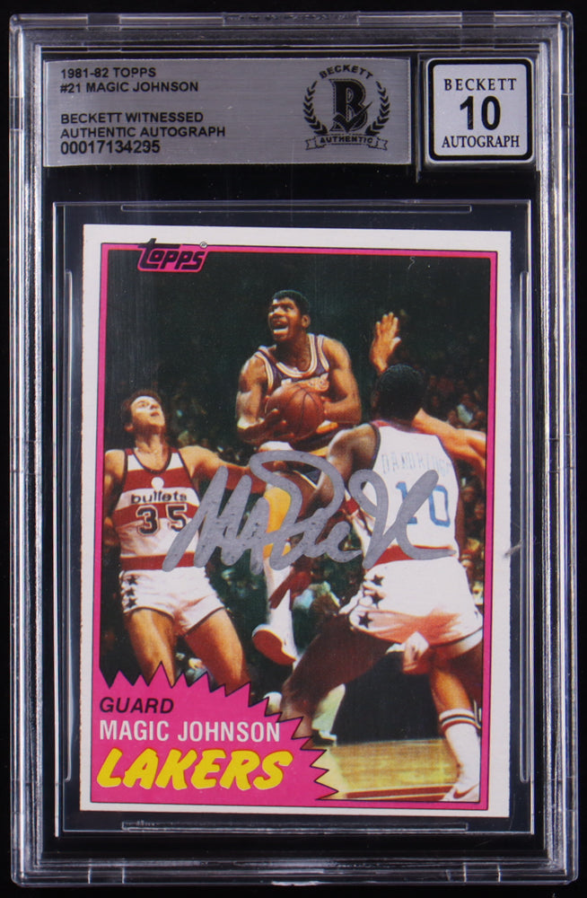 Magic Johnson Signed 1981-82 Topps #21 - Autograph Graded Beckett (BGS) 10 - Beckett Witnessed