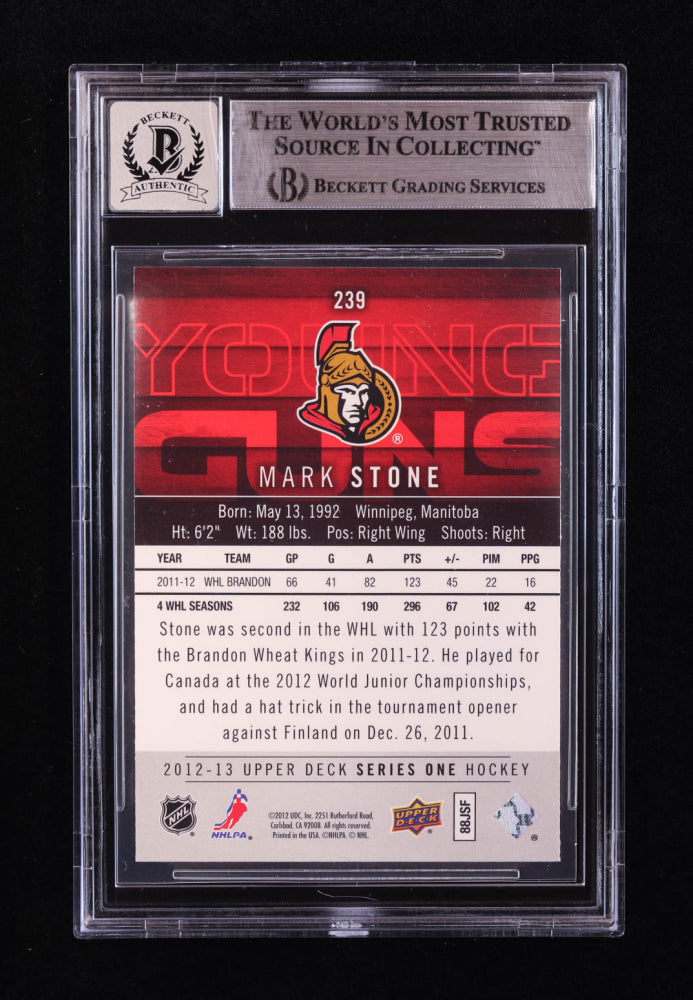 Mark Stone Signed 2012-13 Upper Deck #239 YG RC (BGS | Auto 10) Rookie Card