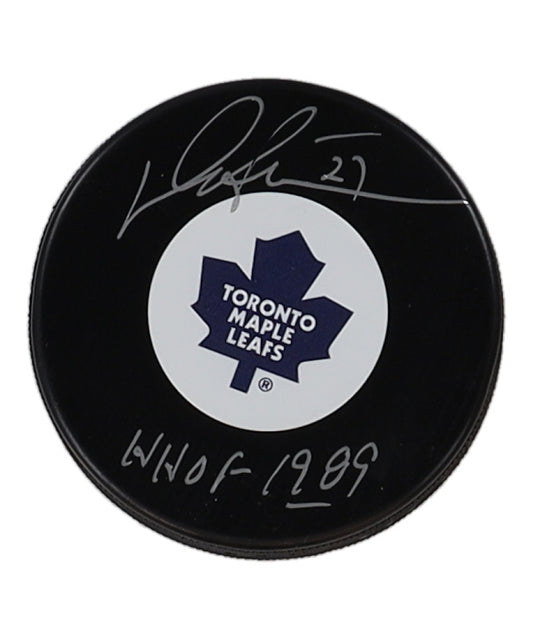 Darryl Sittler Signed Maple Leafs Logo Hockey Puck Inscribed "HOF 1989" (COJO)