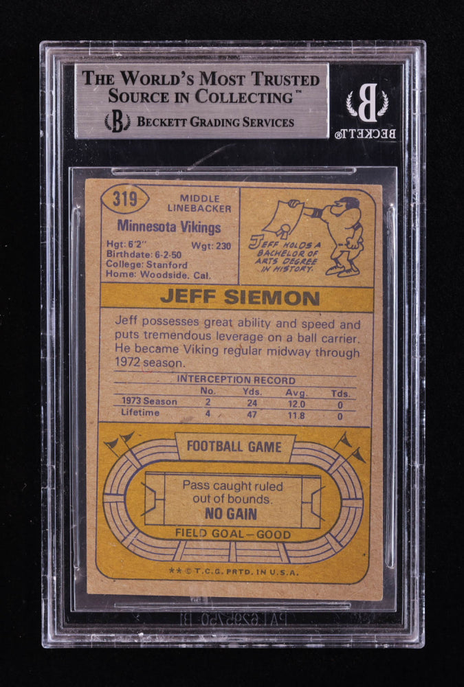 Jeff Siemon Signed 1974 Topps #319 RC (BGS) Rookie Card