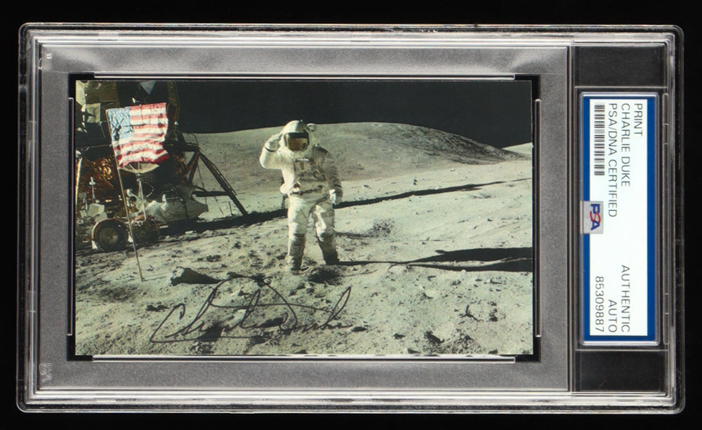 Charlie Duke Signed NASA Print (PSA) 10th Person to Walk on the Moon